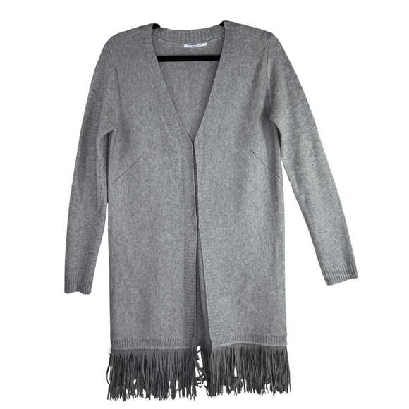 Tahari Sweaters - Tahari Sweater Womens Medium Gray Fringe Hem Open Front Long Cardigan Duster